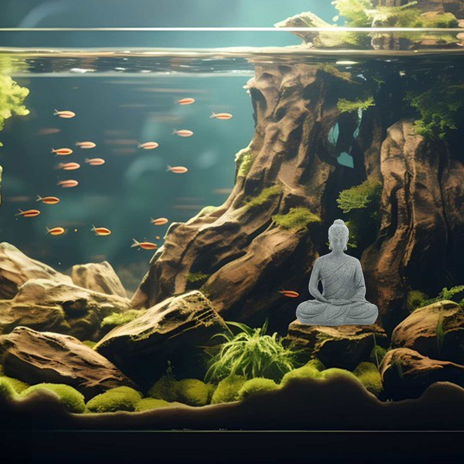 Aquarium Fish Tank - Estátua Compacta de Buda em Resina